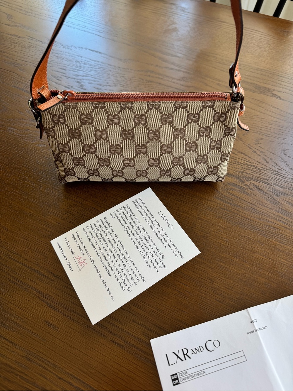 Gucci Beige GG Monogram Mini Wristlet with Brown Trim - Picture 2 of 9